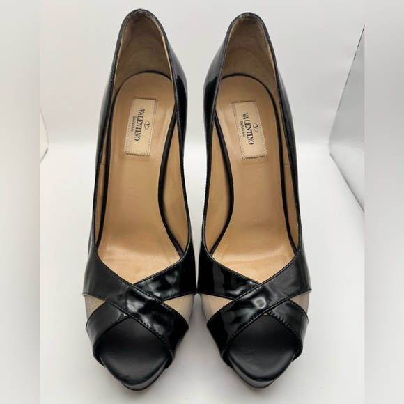 Valentino Black Patent Leather Peep-Toe Heels Size 39.5 - Picture 2 of 9